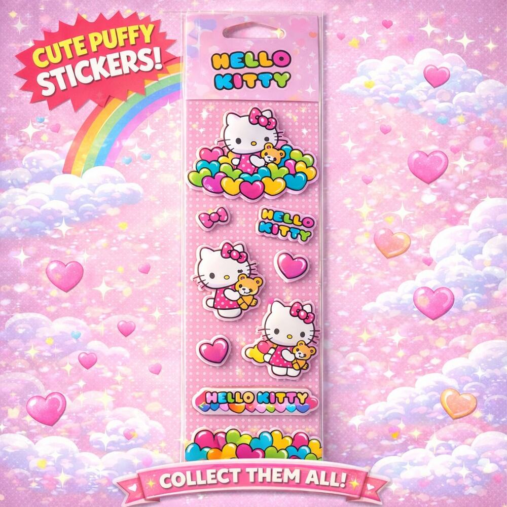 Hello Kitty Pink Puffed 3D Stickers NEW